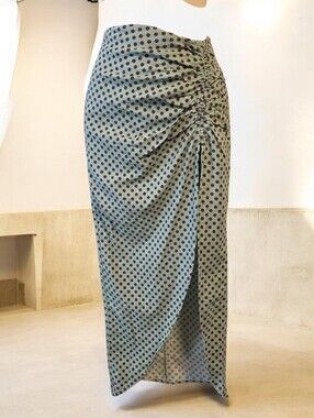 Zara Polka Dot Ruched Side Slit Midi Skirt Size S